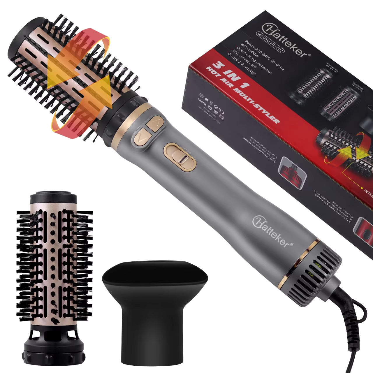 Hatteker 3 in 1 Air Hair Styler Curler Hair Dryer Brush Hot Comb