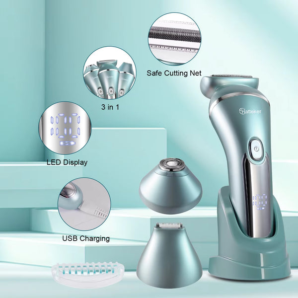 Lady Shaver 3 in 1 Hair Removal Epilator Electric Shaver for Legs Arm USB Rechargeable Razor Wet&Dry Cordless for Woman