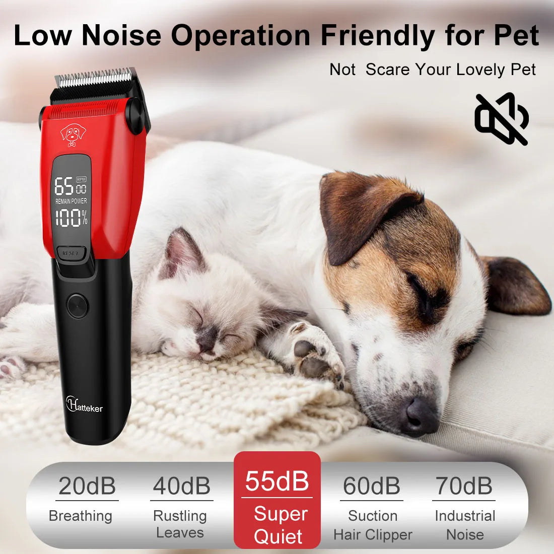 Professional Pet Hair Clipper Rechargeable Low Noise Grooming for Dogs Cats Ceramic Blade