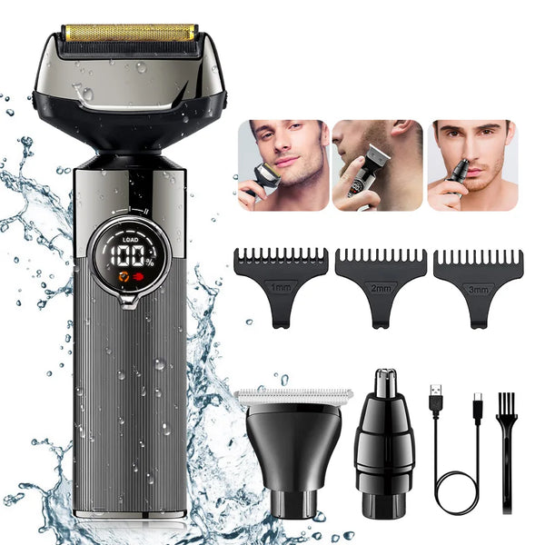 Electric shaver 3 in 1 beard grooming set for men waterproof cordless hair trimmer USB charging nose trimmer