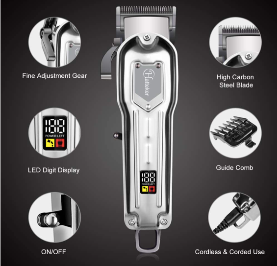 HATTEKER Hair Clipper Trimmer Cordless USB Rechargeable